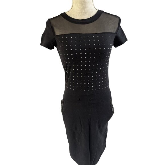 She’s Secret Black Studded Mesh Dress With Short Sleeves & Sheer Top size S/M - Picture 1 of 11